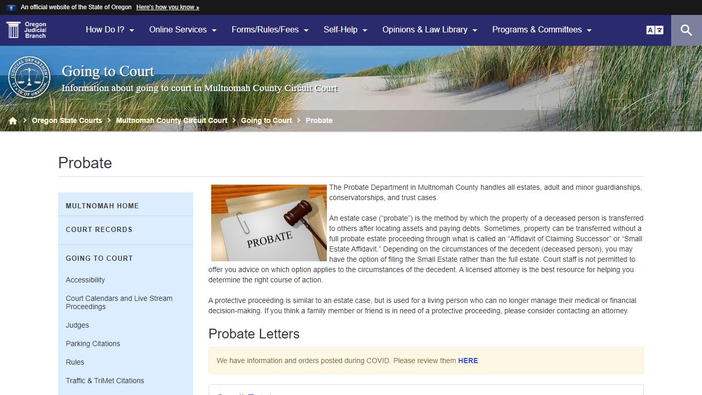 Oregon Judicial Department : Probate : Going to Court : State of Oregon